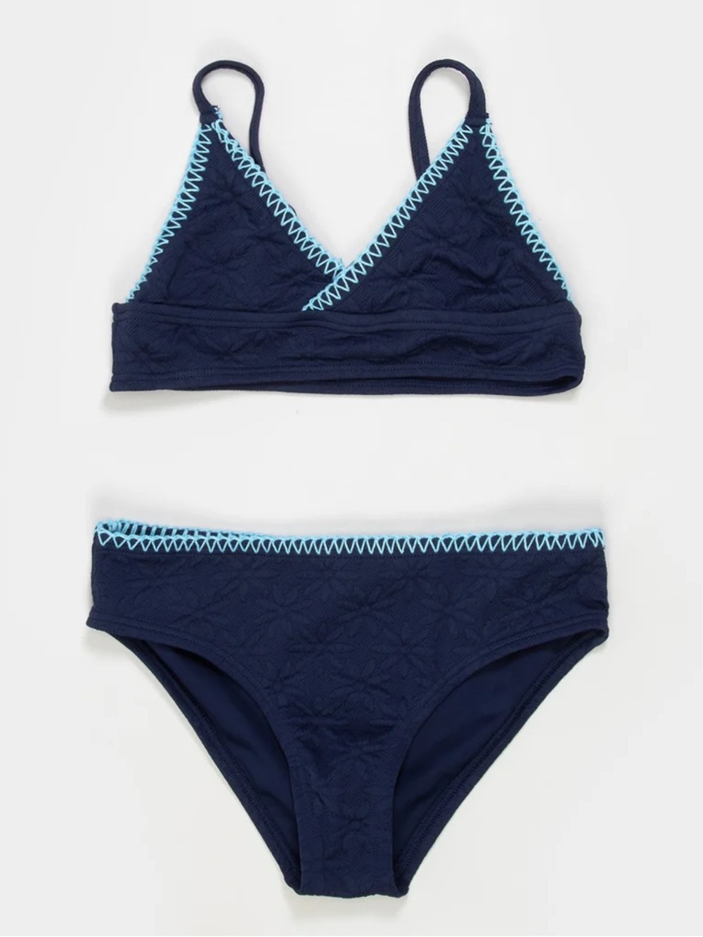 NWT FULL TILT Girls Navy Texture Stitch Triangle Bikini Set Size 14 Swim Tillys